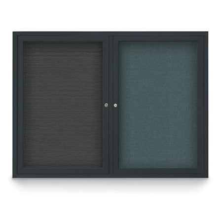 United Visual Products Decor Wood Combo Board, 36"x24", Light Oak/Black Porcelain & Buff UV702DEFAB-LTOAK-BLKPORC-BUFF